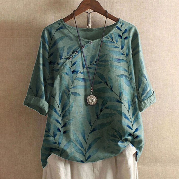 Claudine | Leaf Print Button Detail Blouse